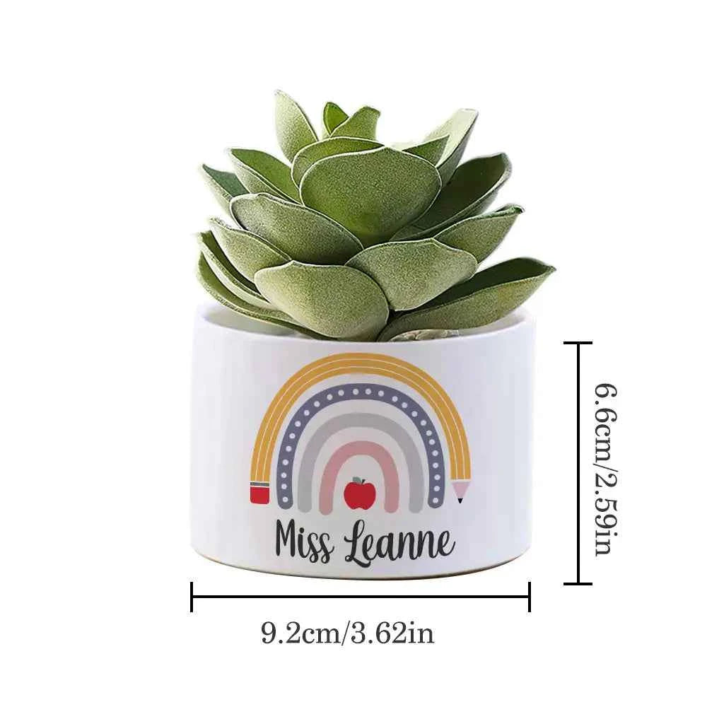 Personalized Rainbow Teacher Flower Pot – Custom Name Ceramic Planter