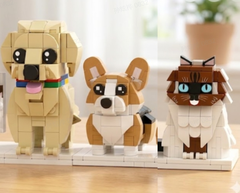 Custom Full-Body Cute Brick Figures of 2Dogs 1Cat Personalized Anniversary Gift Birthday Gift Christmas Gift