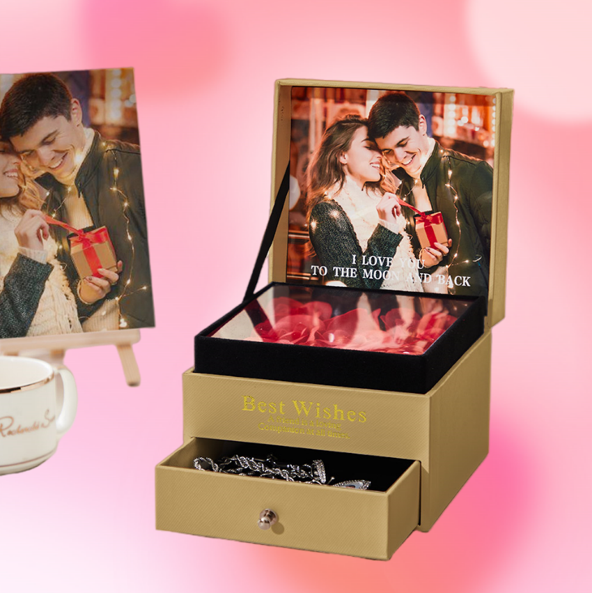 Custom Photo & Text Best Wishes Rose Gold Jewelry Box – Valentine’s & Anniversary Gift