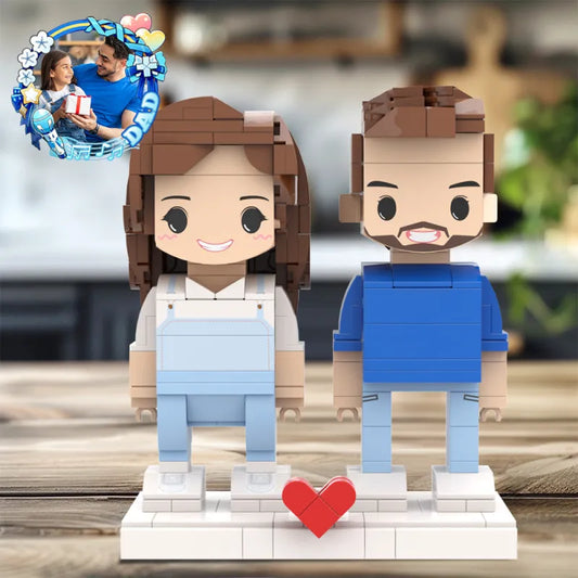 Regalos personalizados para papá e hija: bloques de construcción de cuerpo completo para 2 personas, figuras de ladrillo personalizadas, figuras de ladrillo con caras lindas