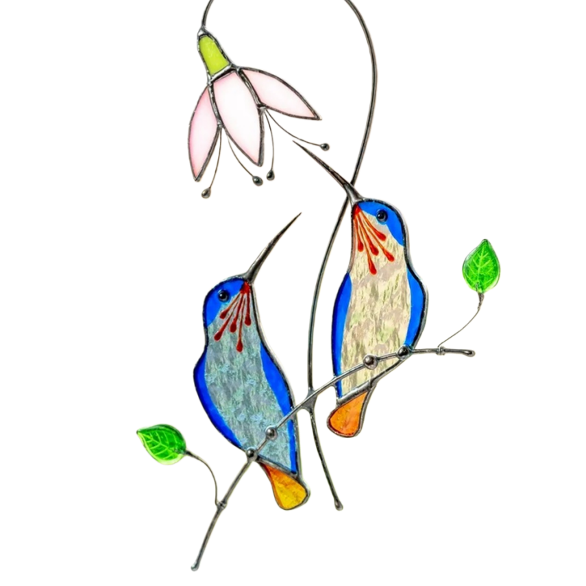Sun Catcher Glass Blue Birds 2