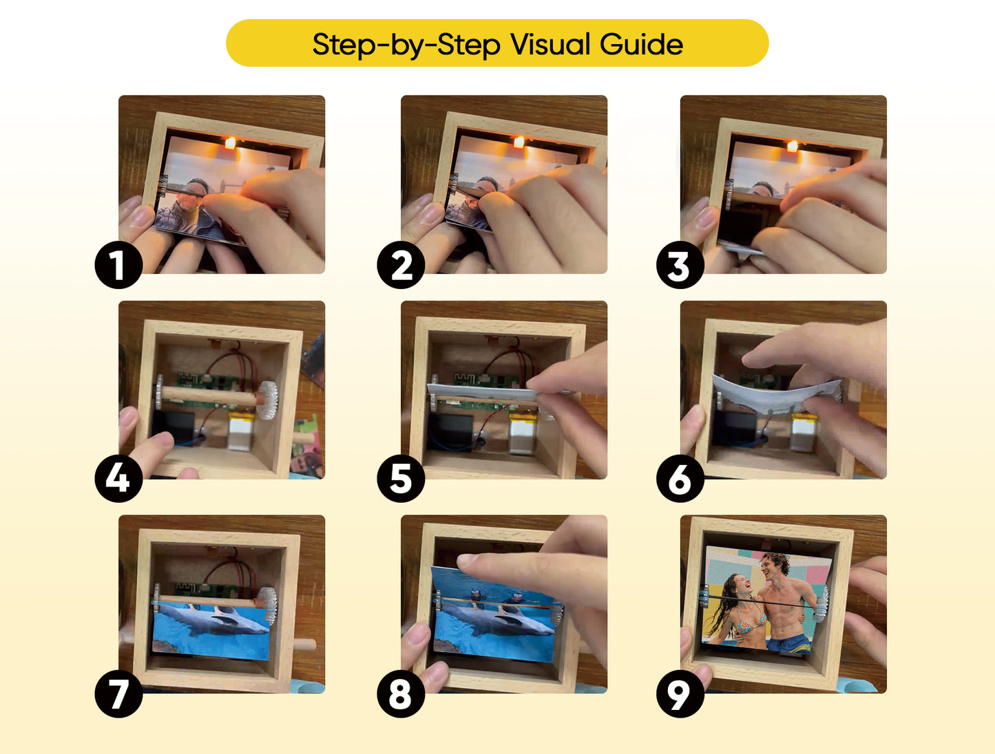 Custom Text & Photo Flipbook Frame Animation Machine without Music Detachable Photos Hand-cranked Flipbook Box with Light