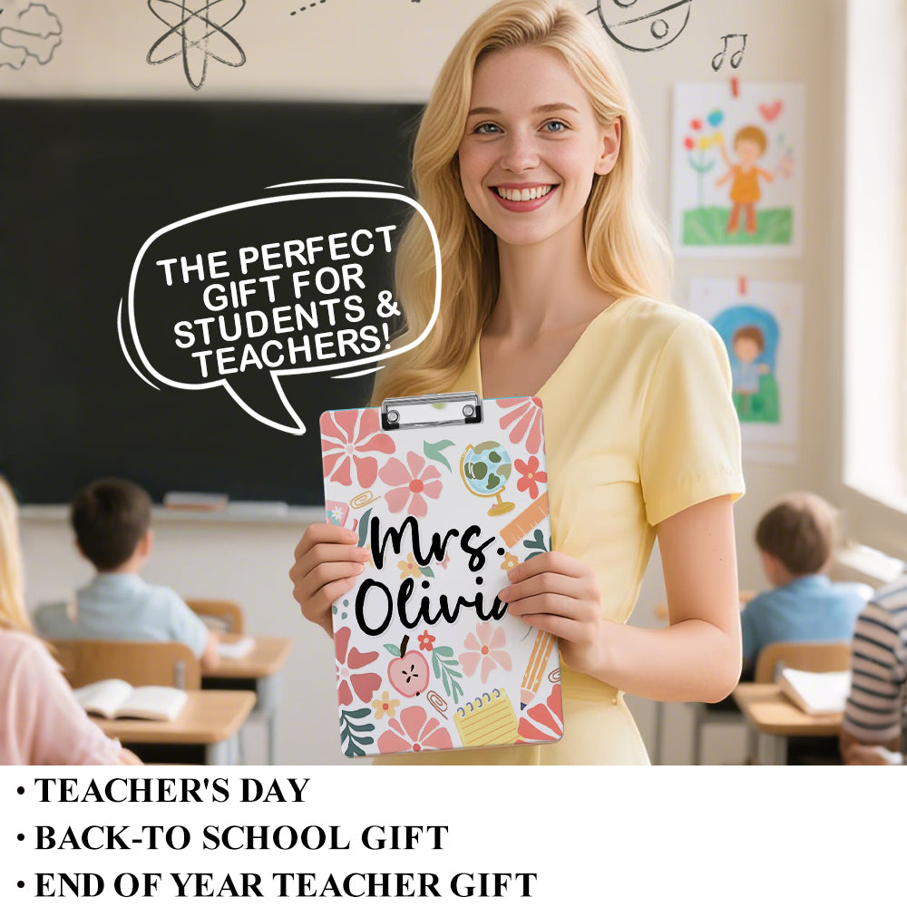 Custom Text Name Folder with Floral Stationery Design – Teacher's Day & Back to School Gift