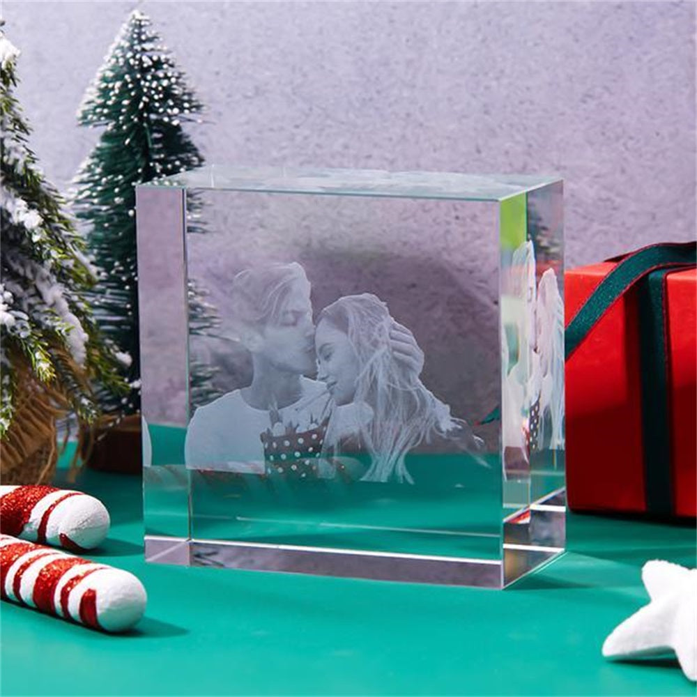 Laser Engraved Crystal Cube Photo
