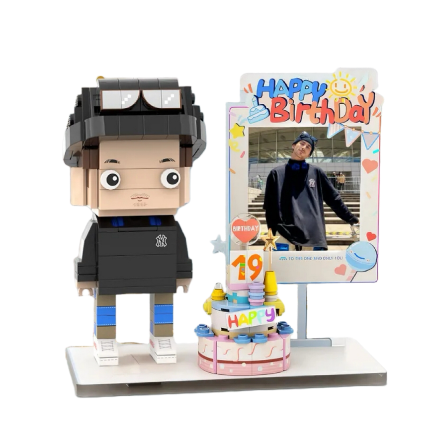 Full-body Custom 1 Person Brick Figures with Photo Happy Birthday