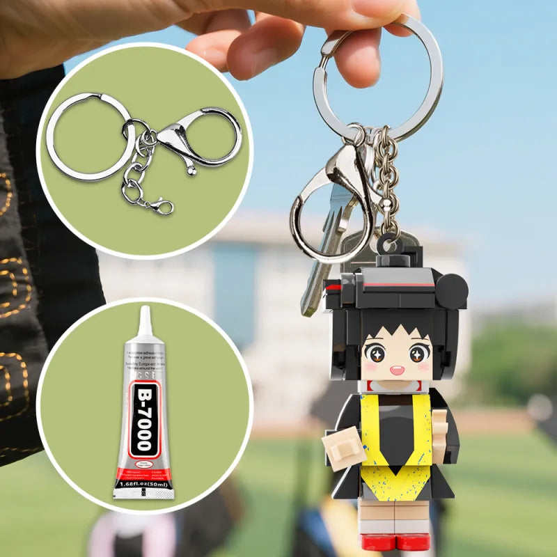 Mini Brick Figure with Engrave Text Keychain