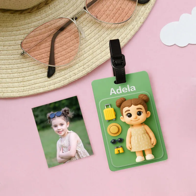 Fully Body Custom 3D Effect Cartoon Character Traveling Luggage Tag with Name and Photo 2D Printing Travel Accessory Birthday Gift