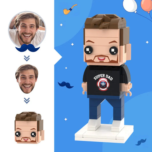 Vaderdagcadeaus voor papa, gepersonaliseerde hoofdstenen figuren, superpapastenen figuren, klein speelgoed met deeltjesblokken
