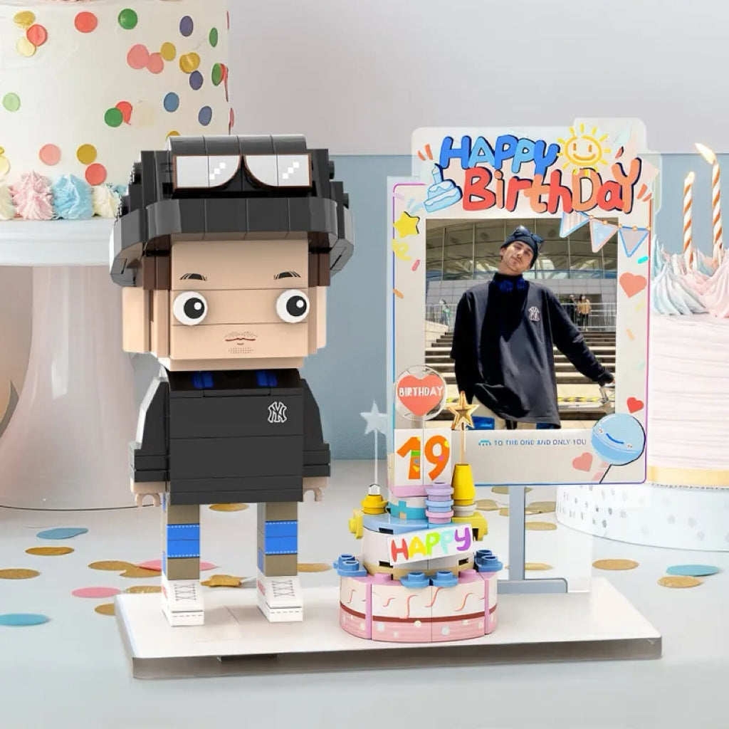 Full-body Custom 1 Person Brick Figures with Photo Happy Birthday