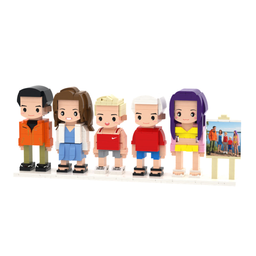 Custom Full-Body Cute Brick Figures of 5 People with Frame 2