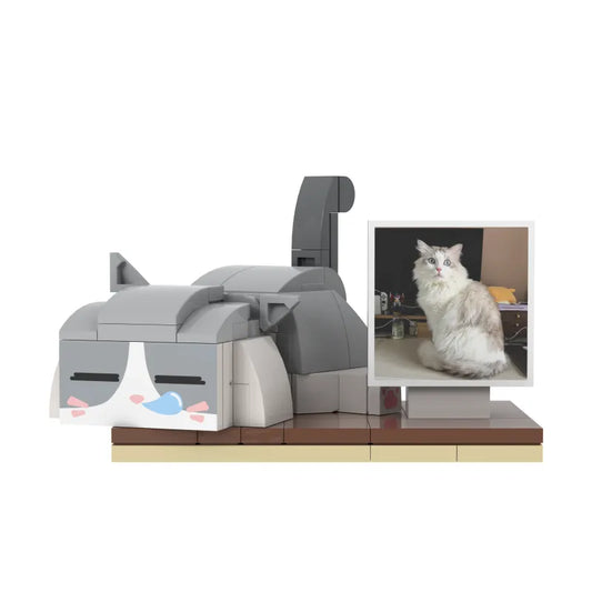 Custom Cute Pet Brick Figure Fully Body Customizable 1 Cat with Photo(Fixed posture as shown in the picture)