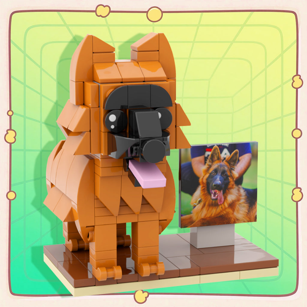 Aangepaste, volledig uit baksteen vervaardigde figuren van 1 hond met frame, gepersonaliseerd verjaardagscadeau voor dierenliefhebbers