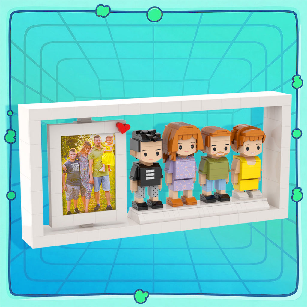 Figuras de ladrillo personalizadas de cuerpo completo de 4 personas con marco, regalo de aniversario personalizado, regalo de cumpleaños