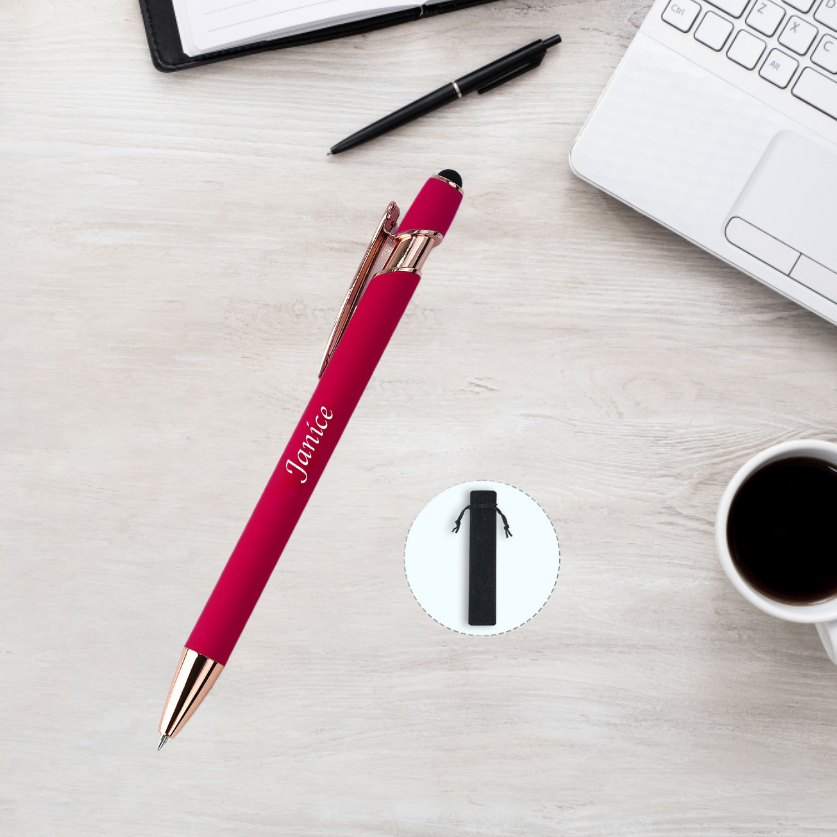 Personalized Multifunction Red Ballpoint Pen – Custom Name with Drawstring Pouch
