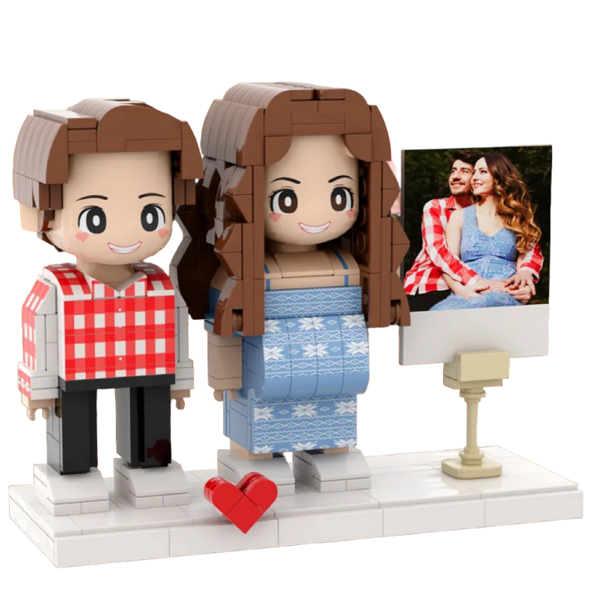 Figuras de ladrillo Duddu personalizables de cuerpo completo para embarazadas, para dos personas, con foto, regalo de aniversario, regalo para mamá primeriza.
