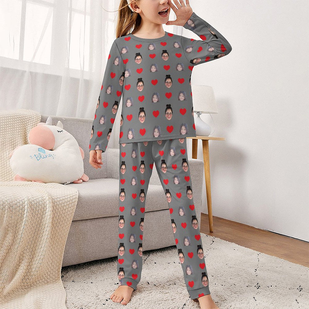 Custom Two Face Children's Sleepwear Long Sleeves Girls Pajamas Set 4