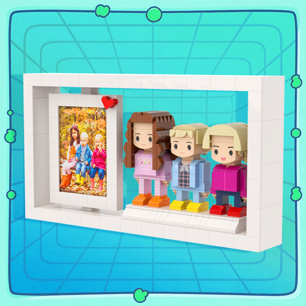 Custom Full-Body Cute Brick Figures of 3 People with Frame c2