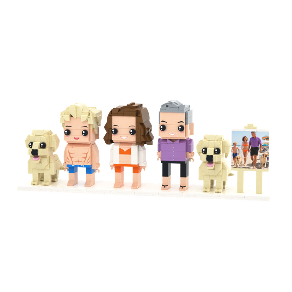 Full-Body Brick Figures of 3 People and 2 Dogs with Frame 2