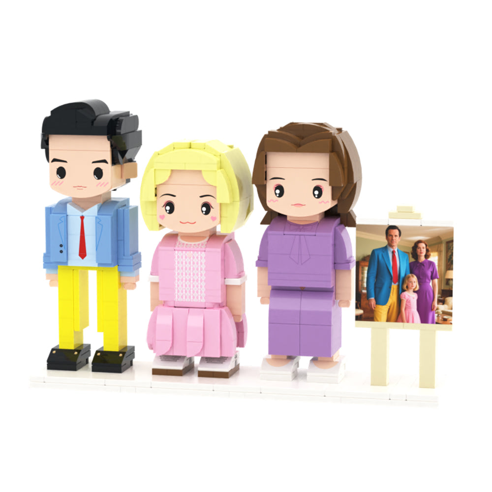 Custom Full-Body Cute Brick Figures of 3 People with Frame 2