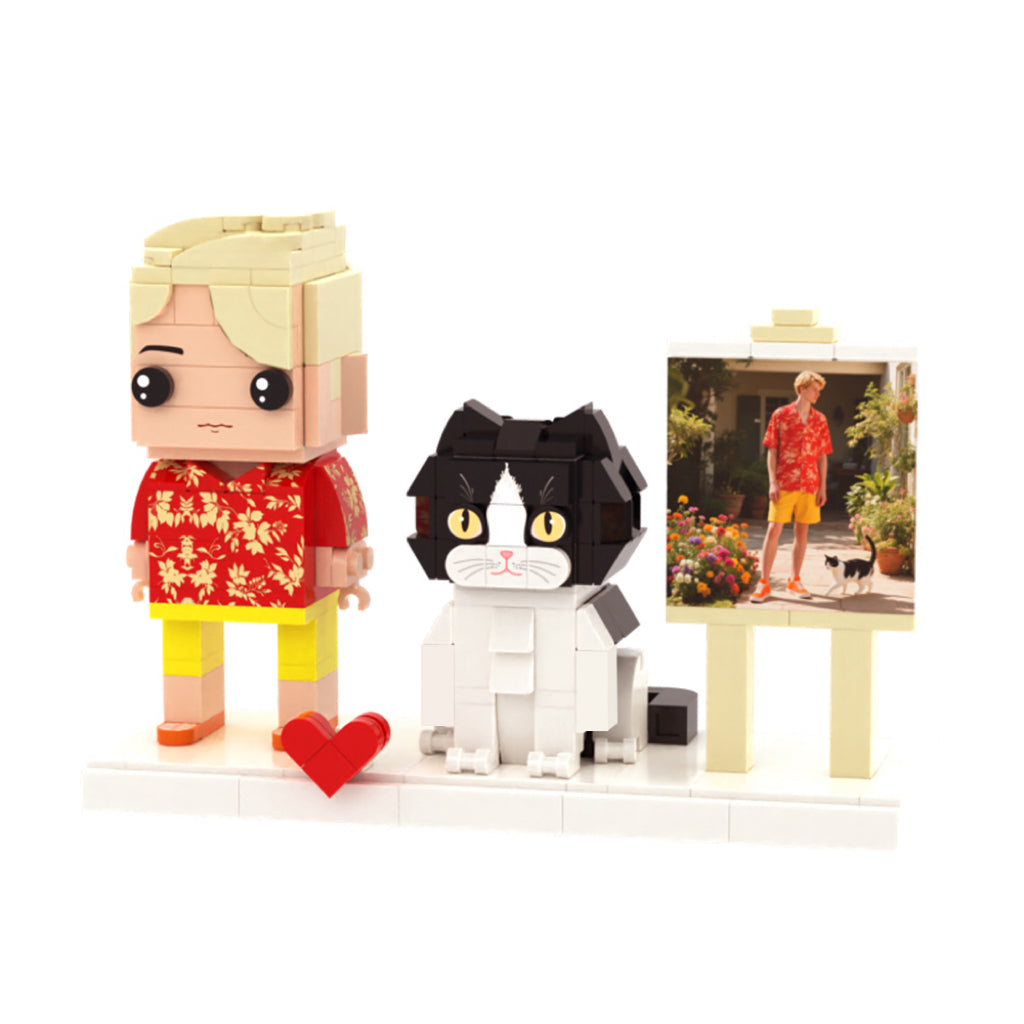 Custom Full-Body Brick Figures of 1 Person and Cat 2