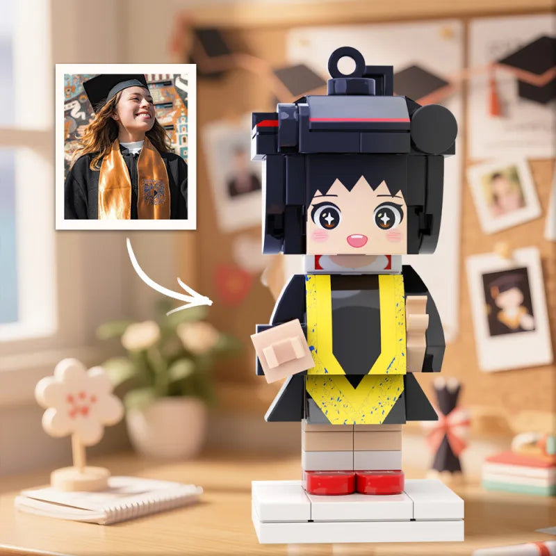 Mini Brick Figure with Engrave Text Keychain