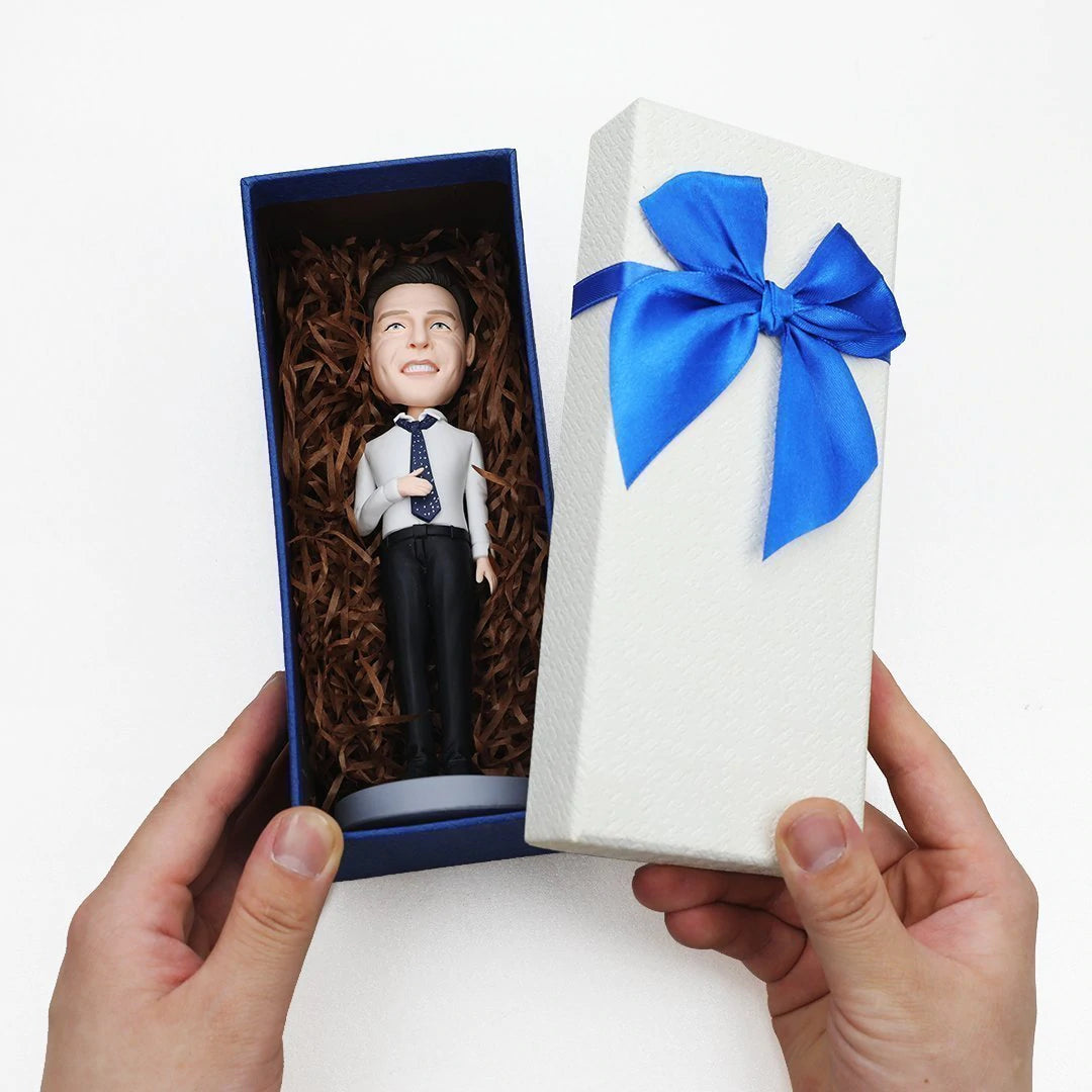 Business Suit White Collar Custom Bobblehead Engraved with Text