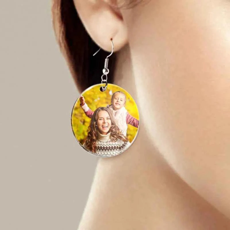 Custom Photo Acrylic Dangle Earrings Personalized Circle Earrings Birthday Gift Women's Day Gift Mother's Day Gift