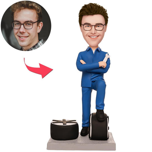 Autoreparateur op maat gemaakte bobblehead met gegraveerde tekst