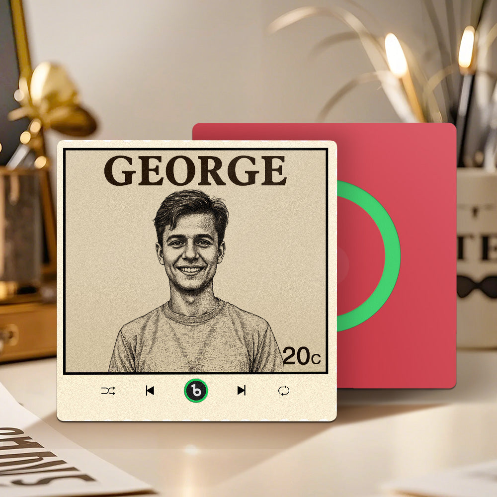 FridgeBeats Frameless 4.0 Custom Portrait Vintage Stamp Music Fridge Magnet Personalized Photo Name Postage Stamp Music Fridge Magnet