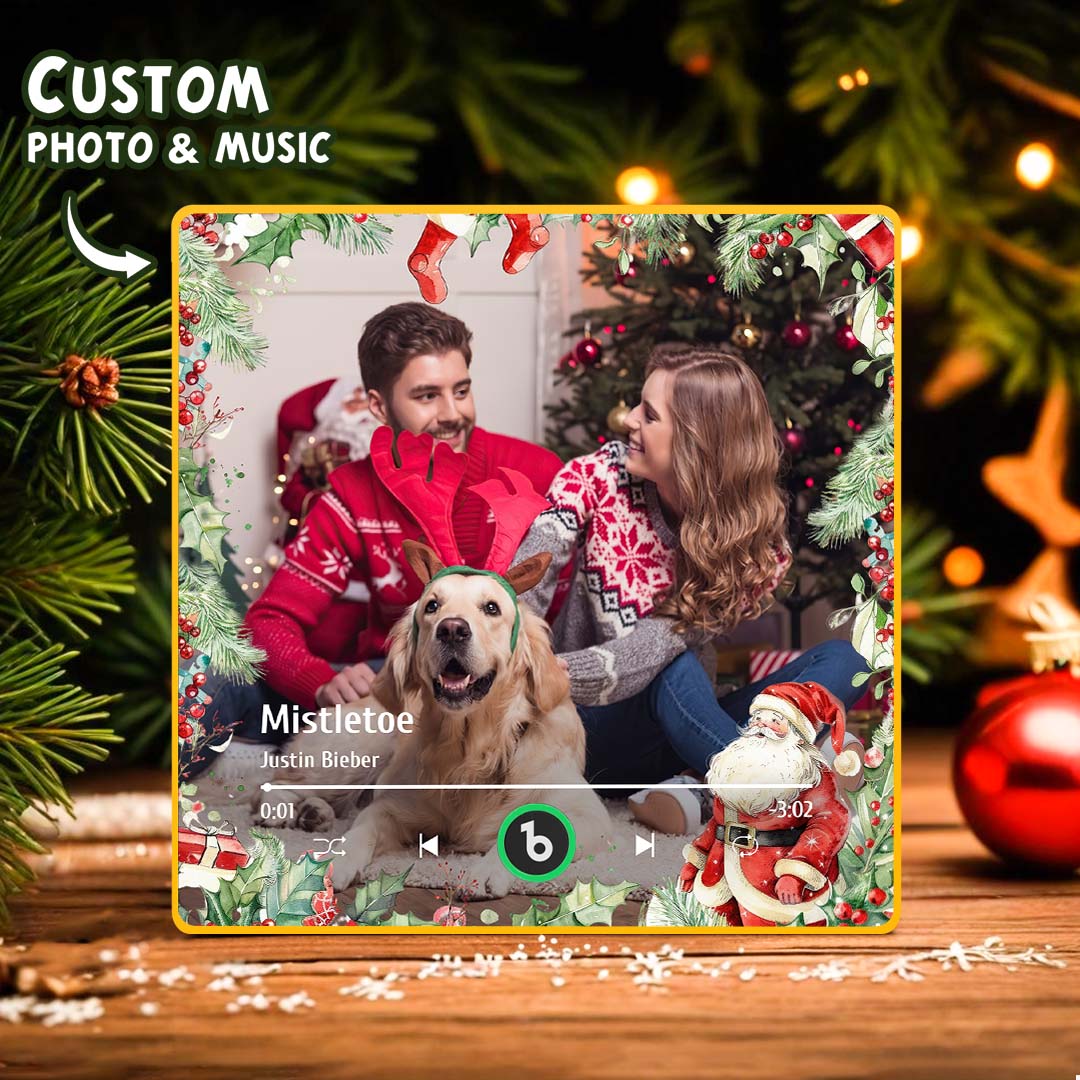 FridgeBeats Framed Custom Family Photo Music Fridge Magnet Christmas