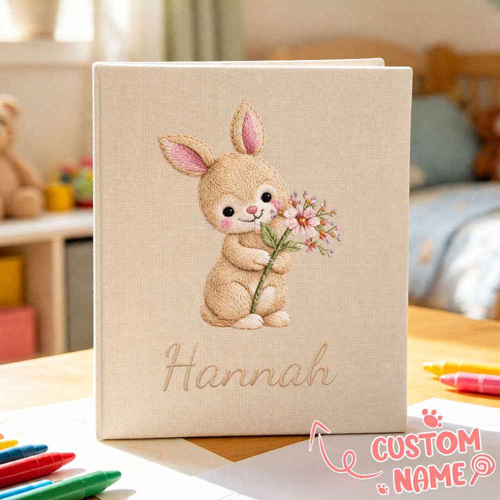 Personalized Linen Baby Memory Book – Embroidered Style Newborn Keepsake Album