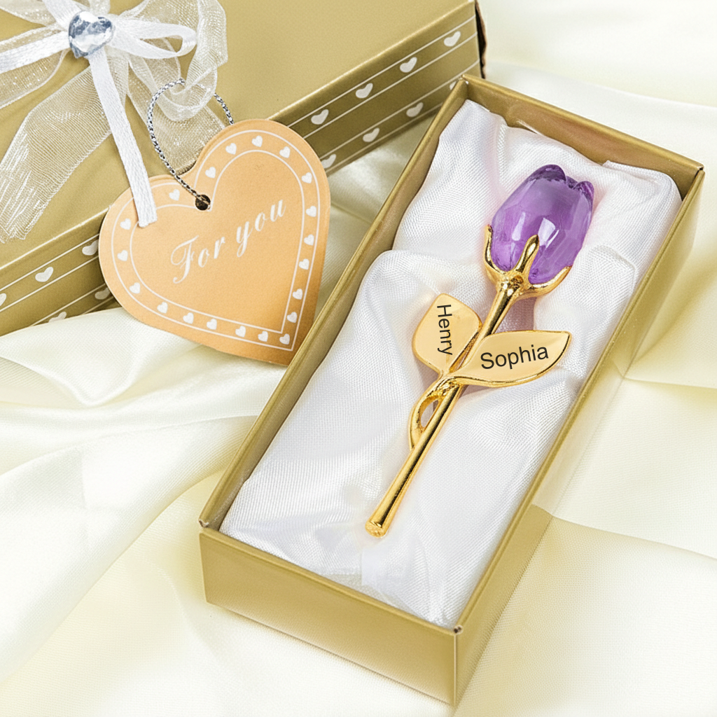 Personalized Engraved Crystal Rose Gift Box – Custom Name Valentine’s Day Gift
