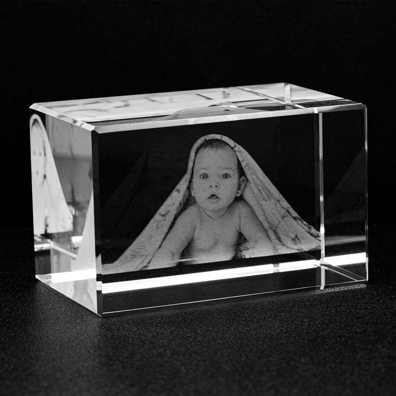 Laser Engraved Crystal Cube Photo