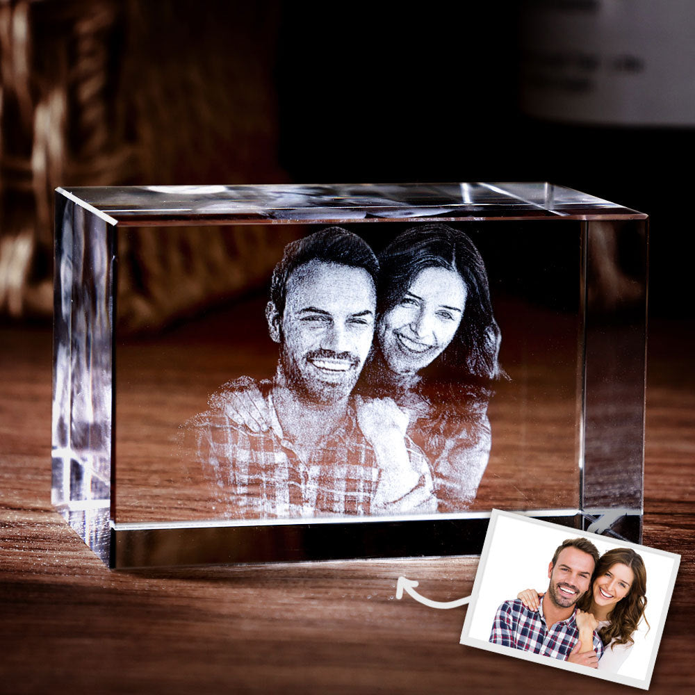 Laser Engraved Crystal Cube Photo