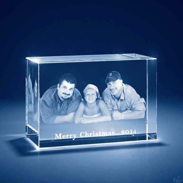 Laser Engraved Crystal Cube Photo