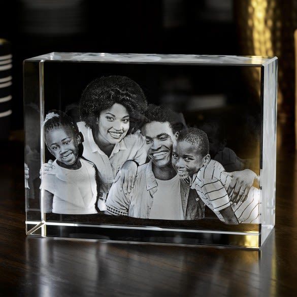 Laser Engraved Crystal Cube Photo