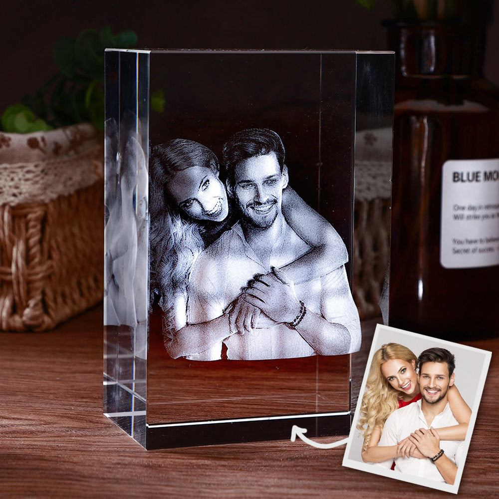 Laser Engraved Crystal Cube Photo