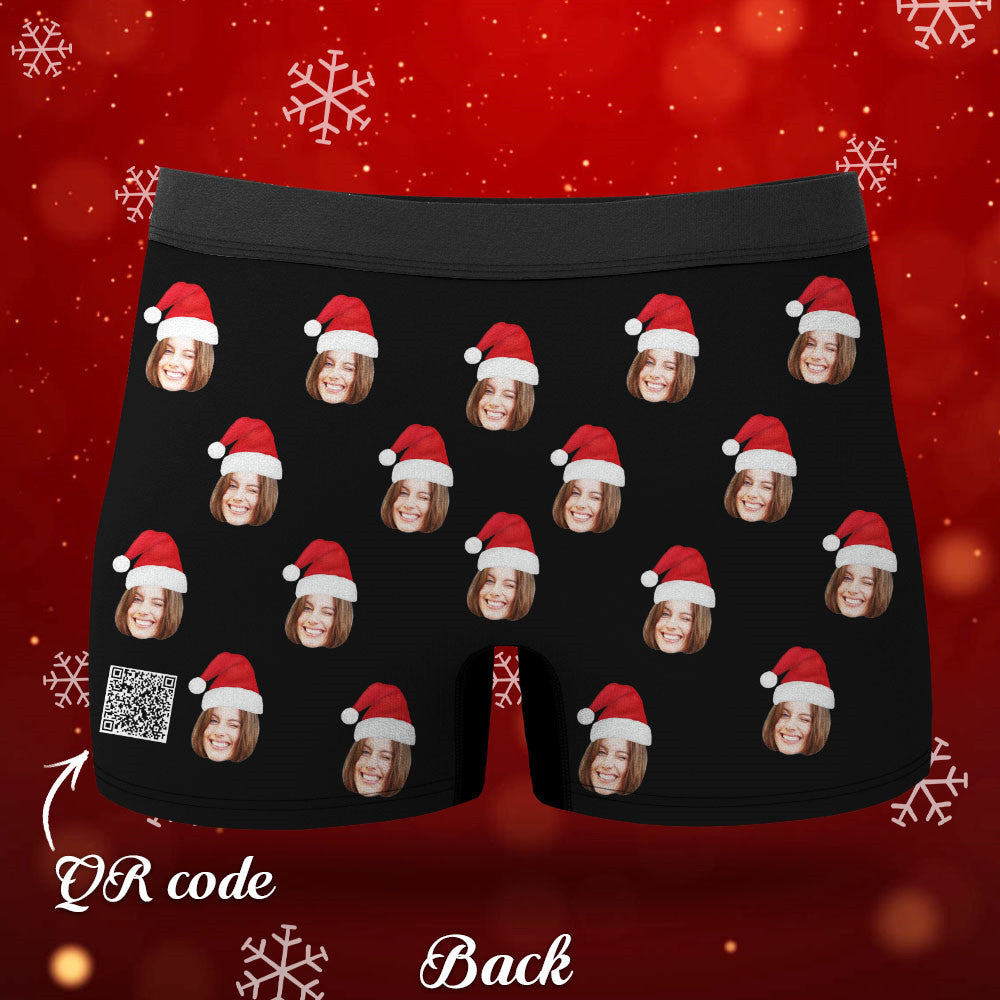 Custom Face Boxers Shorts With Christmas hat Personalized Photo Underwear 3