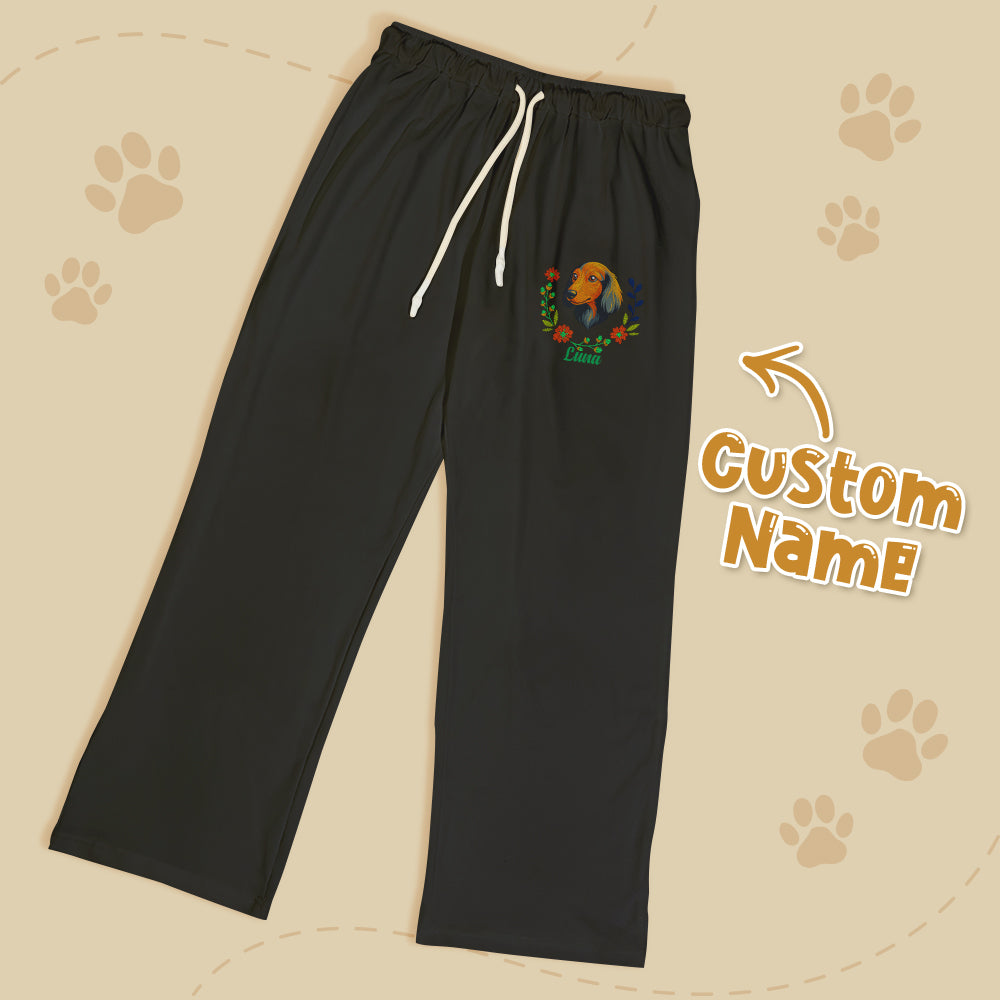 Pantalones de descanso personalizados con nombre de mascota: ropa de dormir bordada personalizada para amantes de las mascotas