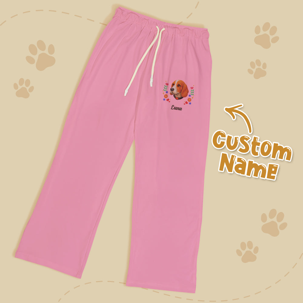 Pantalones de descanso personalizados con nombre de mascota: ropa de dormir bordada personalizada para amantes de las mascotas