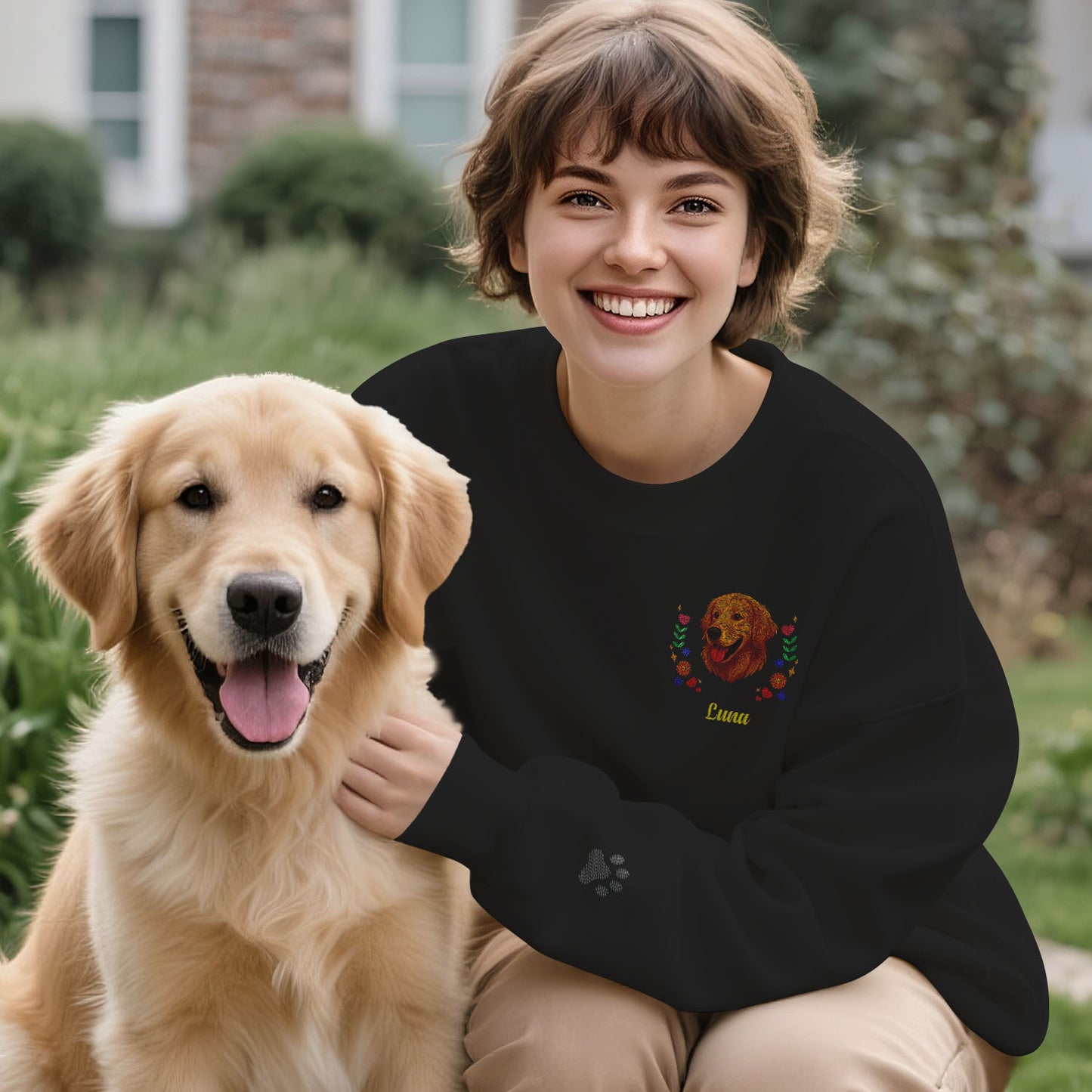 Sudadera bordada personalizada para mascotas: suéter personalizado con nombre y corona