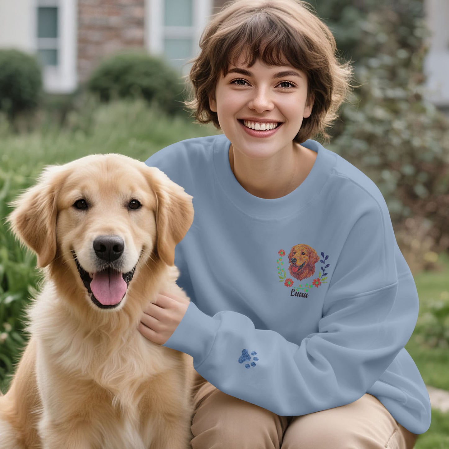 Sudadera bordada personalizada para mascotas: suéter personalizado con nombre y corona