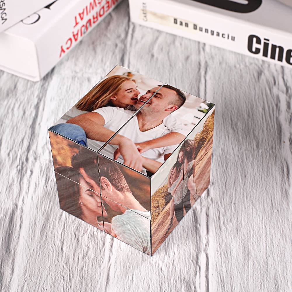 Custom Photo Cube Infinity Folding Multiphoto Cube with Wooden Base