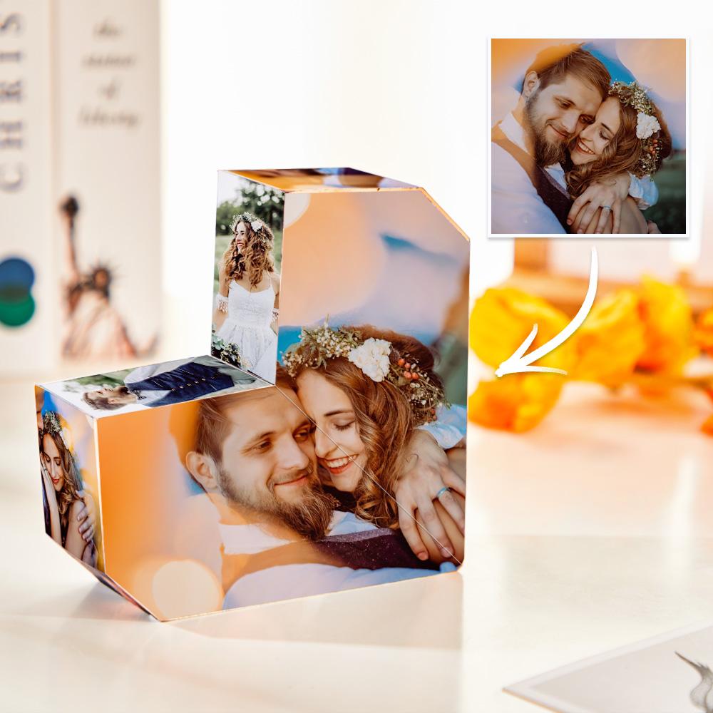 Custom Photo Cube Infinity Folding Multiphoto Cube with Wooden Base