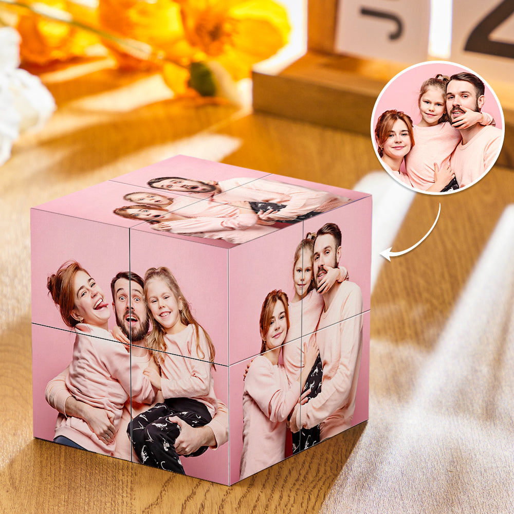 Custom Photo Cube Infinity Folding Multiphoto Cube with Wooden Base