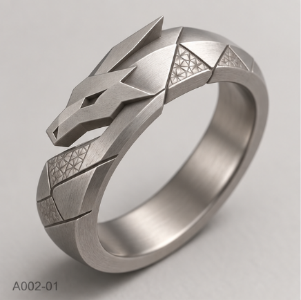 Geometric Wolf Head Wide Ring 10g Genuine Silver Statement Ring for Men