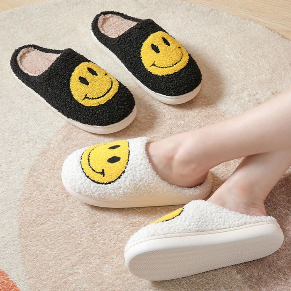 Smiley Face Cotton Slippers Fuzzy