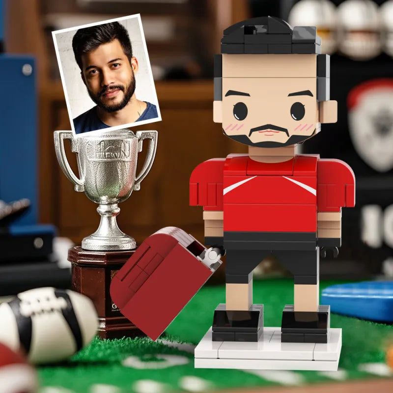 Custom Head 1 Person Cute Football Player Brick Figure Birthday Gift Anniversary Gift for Him
