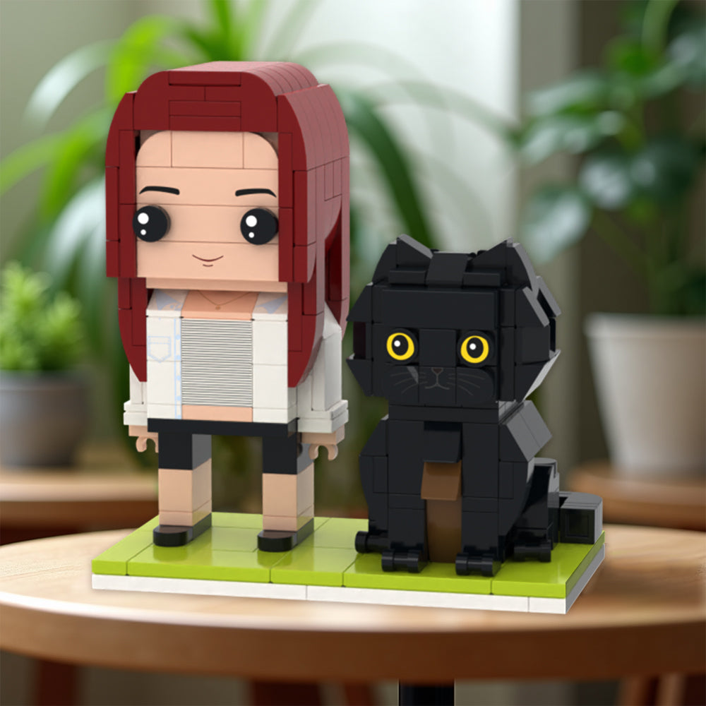 Full Body Customizable Brick Figures Personalized Brick Figures with Cat Small Particle Block Toy