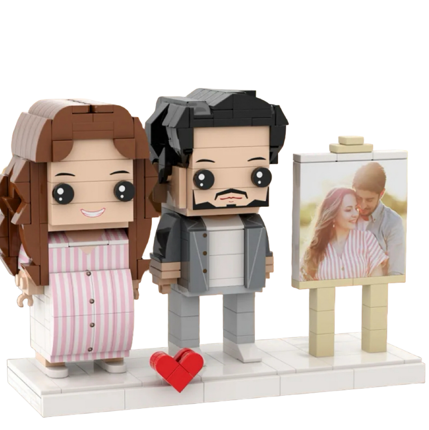 Figuras de ladrillo personalizables de cuerpo completo para 2 personas con foto, regalo de embarazo, regalo de aniversario, regalo para mamá primeriza